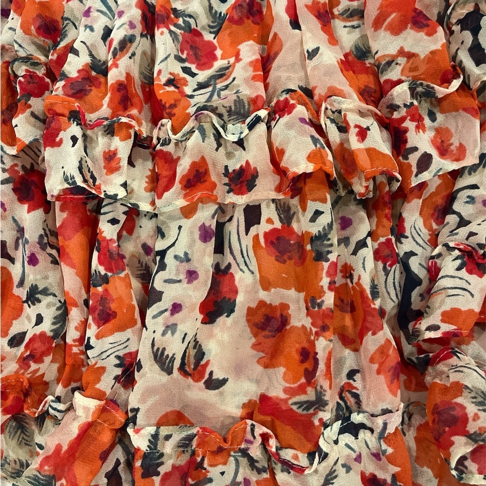 Misa Los Angles Manya Red Floral Ruffle Mini Skirt Elastic Waistband Size XS - Picture 4 of 6
